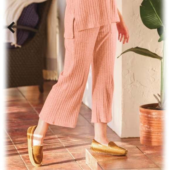 Natural Reflections Rib Wide Leg Crop Pants peach color size large with pockets - Picture 2 of 8